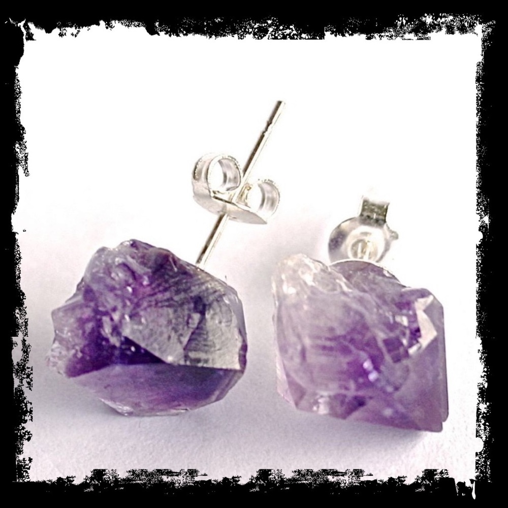🆕 Pure Raw Amethyst S925 Sterling Stud Earrings - Picture 3 of 11